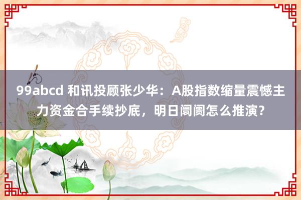 99abcd 和讯投顾张少华：A股指数缩量震憾主力资金合手续